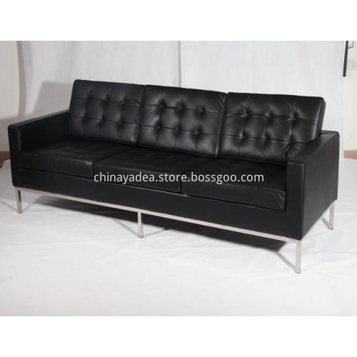 Black Leather Florence Knoll 3 Seater Sofa Replica
